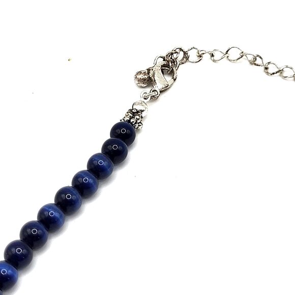 Vintage Avon Bohemian Statement Blue Tiger's Eye Beaded Blue Silver Necklace 19" - Picture 5 of 8